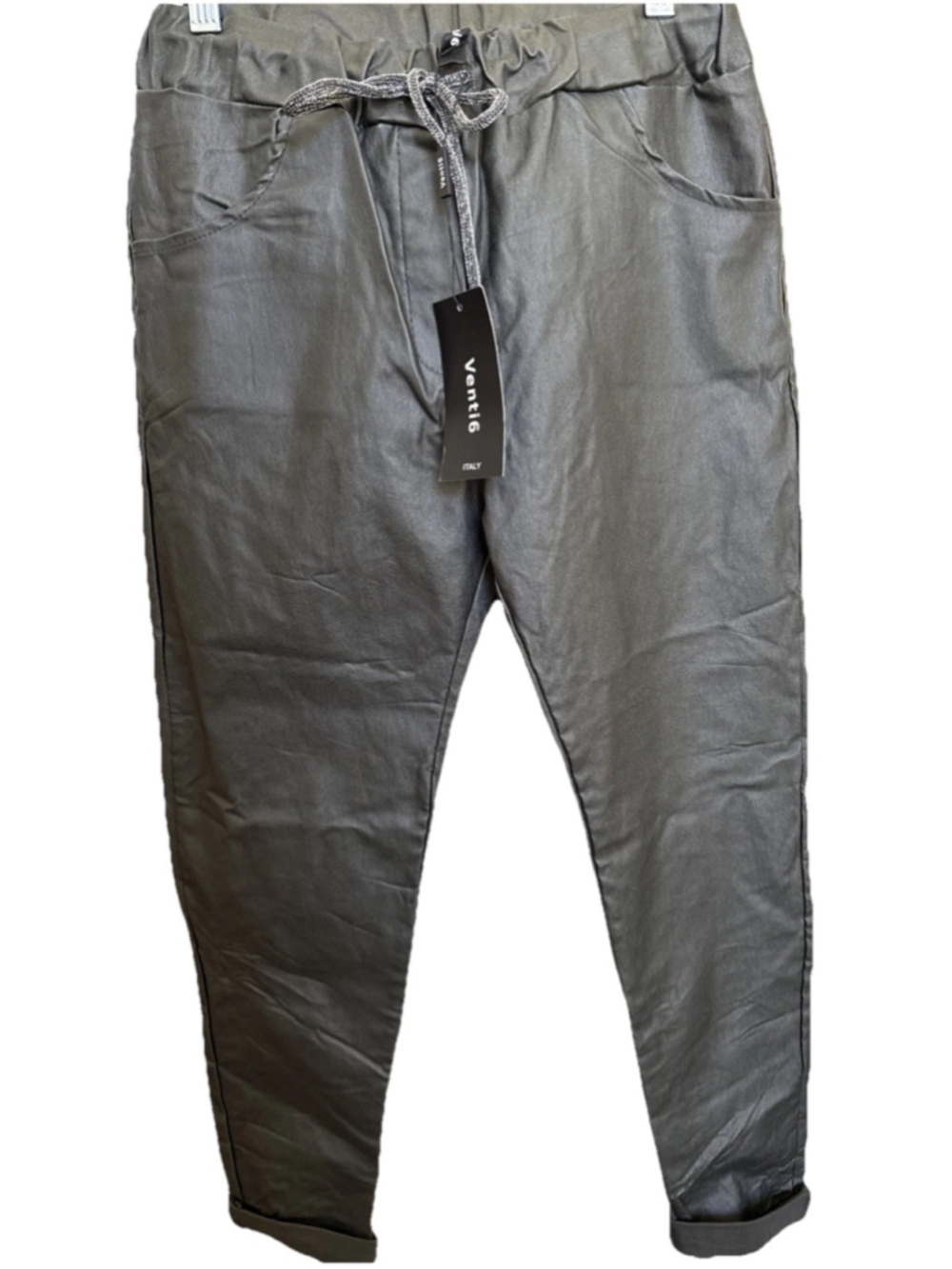 Venti 6 Crinkle Moto Jogger Military Army Green NWT Made in Italy Silver Tie Med